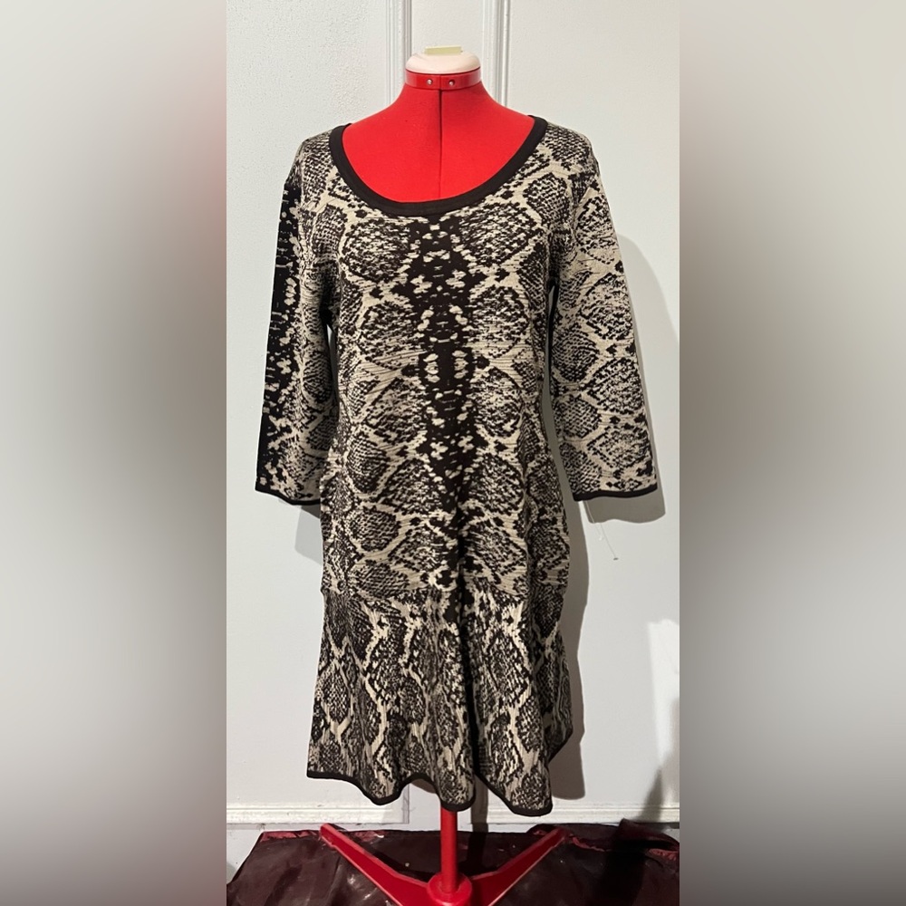 New Nina Leonard Snake Print Fit & Flare Sweater Knit Dress size large